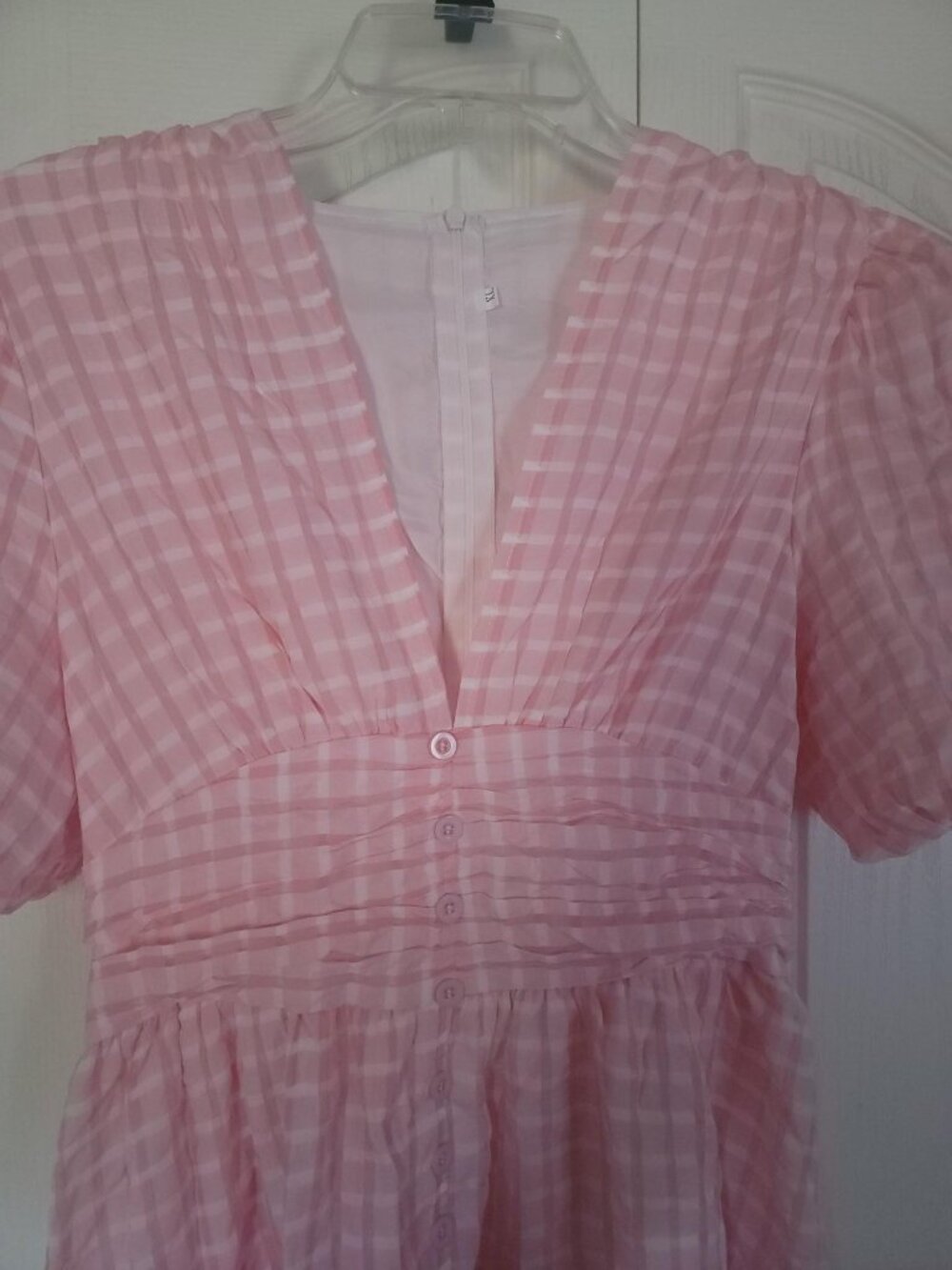 Pink Gingham Cottagecore Prairie Maxi Dress Puff Sleeve Smocked Waist NWOT